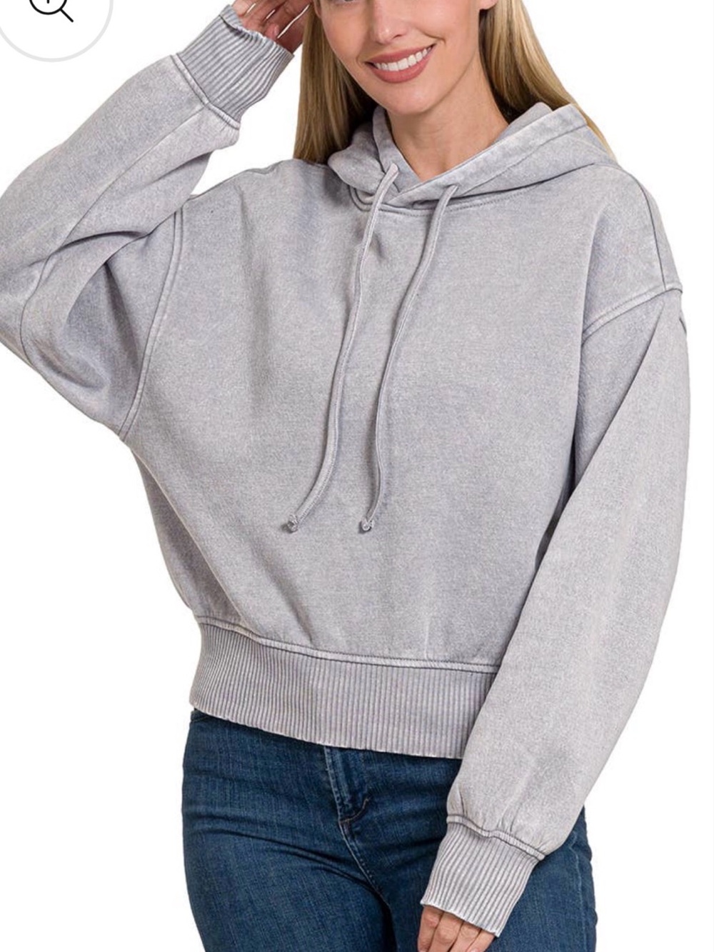 Zenana Outfitters Light Gray Cropped Hoodie